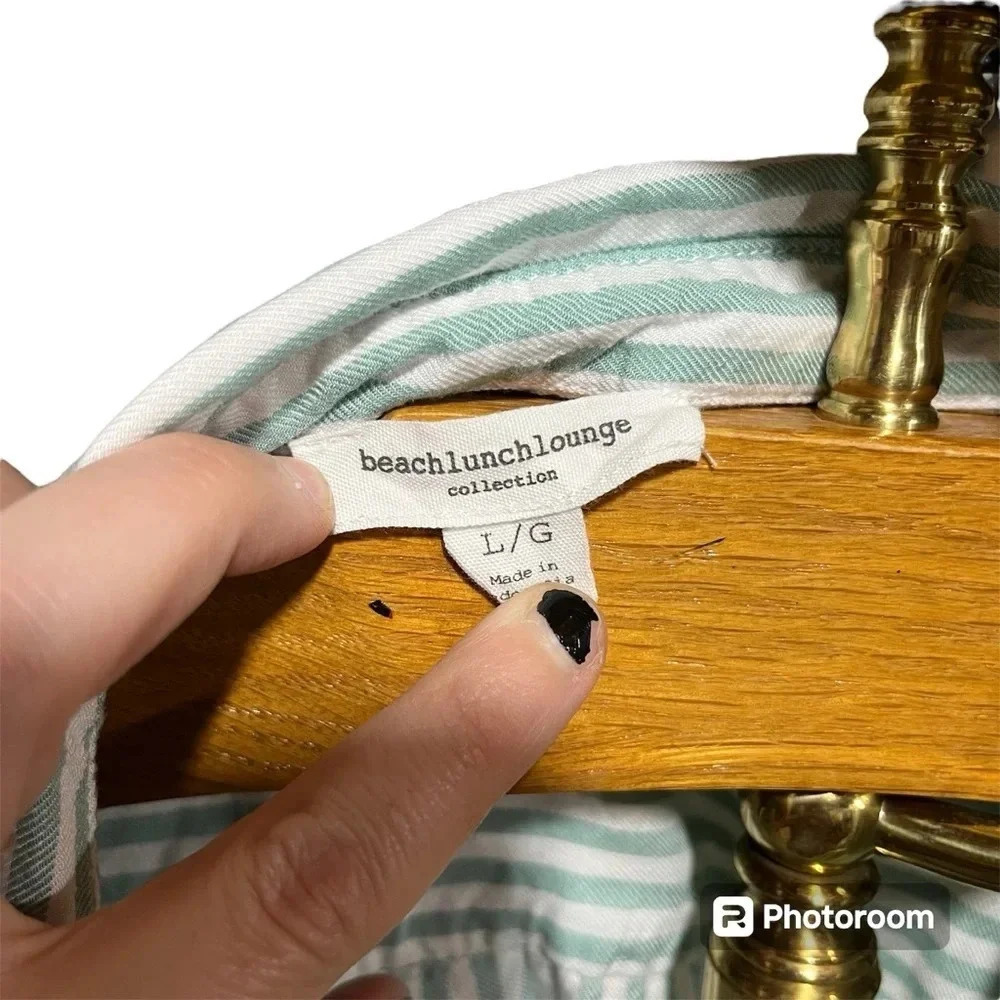 BEACH LUNCH LOUNGE ~ Bundle of Two Large Striped Rayon Lyocell Tops Green Blue - Picture 3 of 15